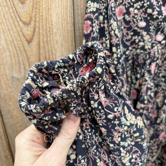 Doen‎ Thistle Top Black Multi Floral Print Size Medium Blouse Boho Long Sleeve - Picture 10 of 17